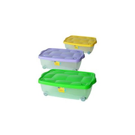 Contenitori in plastica con coperchio e ruote dim.L60xP40xH12cm