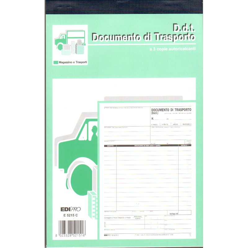 Documento di trasporto Ddt 3copie blocco F.to 15x21 autoricalcanti EDIPRO