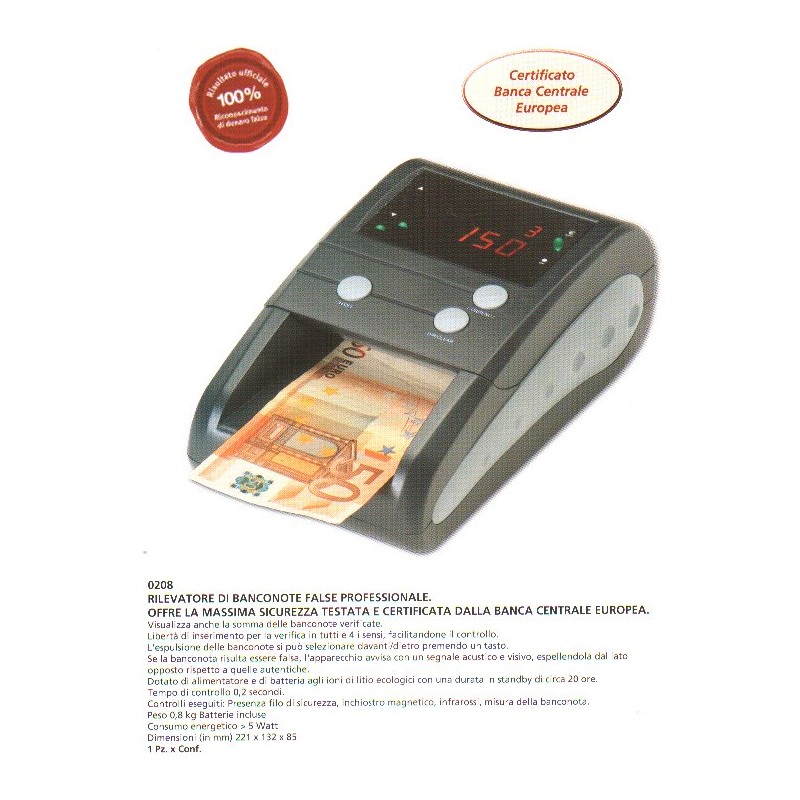 Rilevatore di banconote+contamonete con display certificato banca d'italia